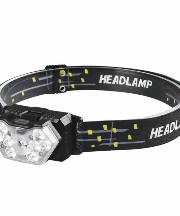 GY26 9LED Smart Motion-Sensor Headlamp, Outdoor COB Red Warning Waterproof Night Fishing Light, Rechargeable, Battery