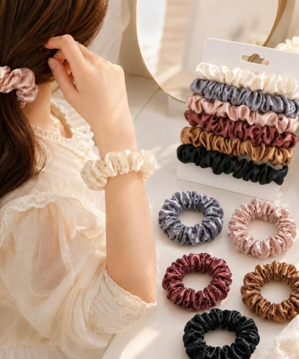 6pcs /Pack Satin Hair Scrunchies Set Minimalist Soft Hair Ties for Women and Girls Gentle No-Damage Silk-Like Hair Accessories