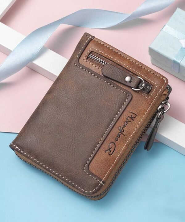 Mens Zipper Wallet Bifold Vintage PU Leather Card Holder with Coin Pocket, Multi Card Slots ID Window Large Capacity Zip Around Pocketbook for Men