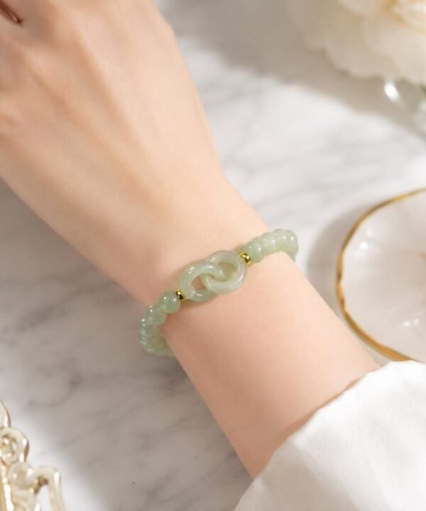 Simulated Jade Beaded Bracelet Elegant Green Glass Gemstone Jewelry Gift For Women