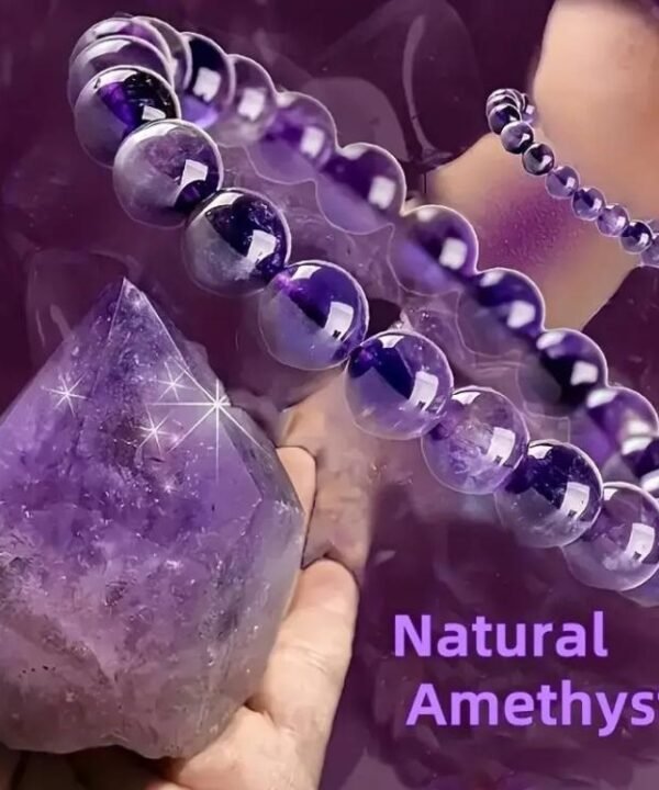 Natural Amethyst Beaded Bracelet Purple Crystal Healing Stone Stretch Bracelet, Mindful Spiritual Meditation Gemstone Jewelry Gift