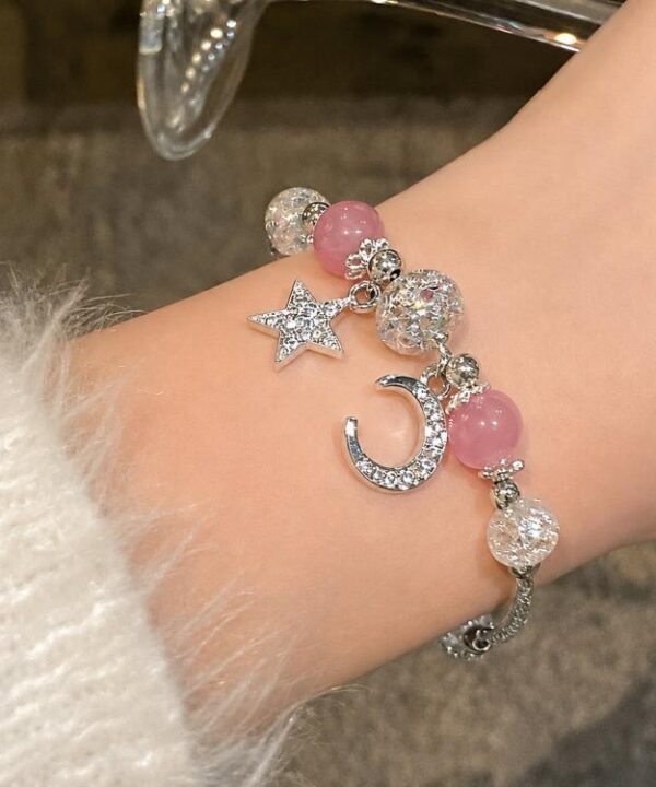 Star Moon Strawberry Quartz Bead Bracelet Women Exquisite Fringe Accessory