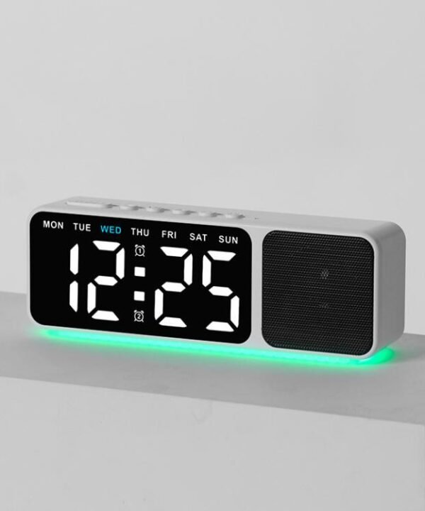 Bluetooth Speaker Digital Alarm Clock with Night Light Large LED Display Clock with Date, Dimmer and Dual Snooze Alarms
