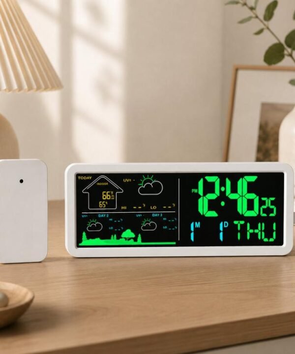 Wireless Weather Station Clock with Outdoor Sensor Digital Wall Clock Barometric Local Weather Forecast Bedside Alarm Clock