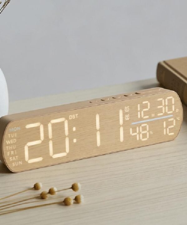 LED Digital Alarm Clock  With Temperature Display DST Dual Alarm, 6665A Wood Grain, 6665B Fabric Texture, 6686A Wood Grain, 6686B Fabric Texture