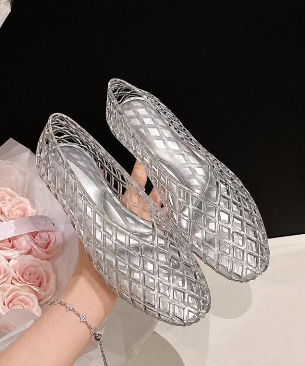 Transparent Jelly Crystal Toe-Cap Flat Hollow Sandals Breathable comfortable Shoes, 36, 37, 38, 39, 40