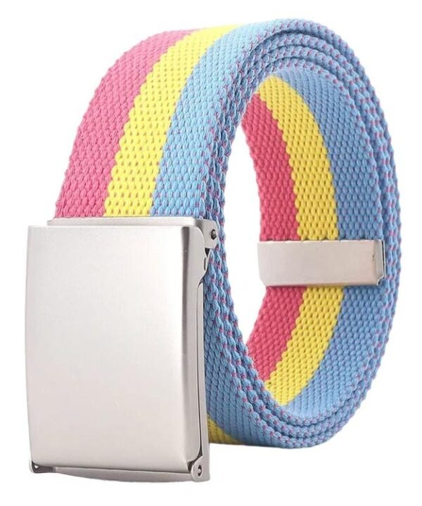 Rainbow Canvas Web Belt Striped Casual Flip-Top Buckle Belt With Bottle Opener, 120cm