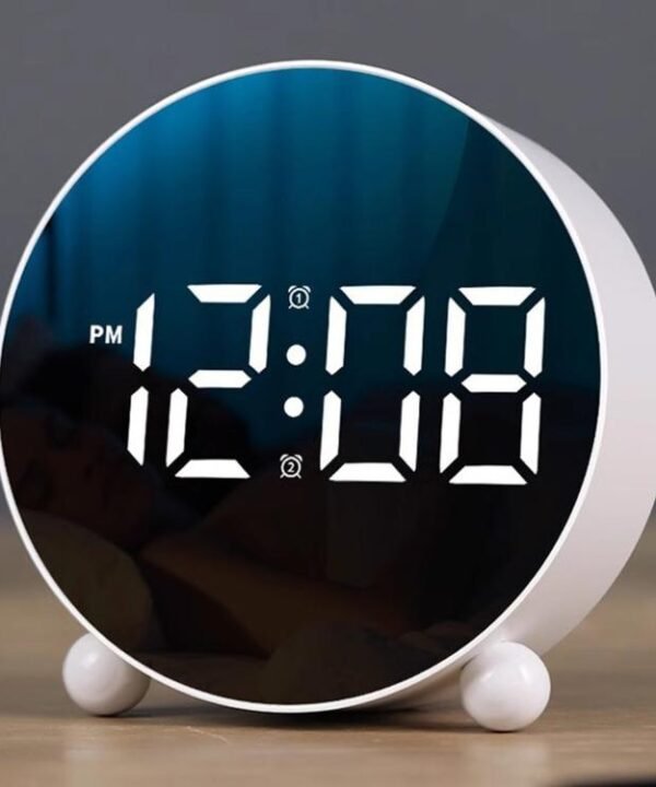 Circular LED Digital Alarm Clock Dimmable Bedside Desk Clock With Dual Alarms
