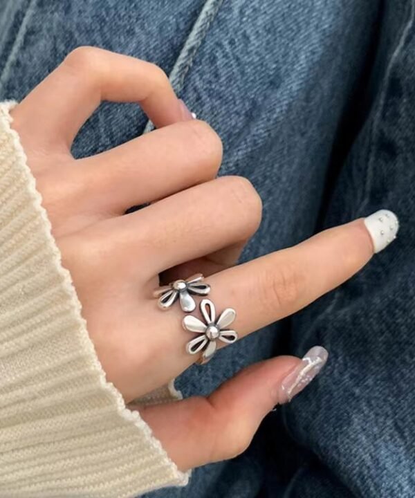 Vintage Daisy Flower 925 Sterling Silver Open Rings Adjustable Retro Finger Ring Jewelry, J2482