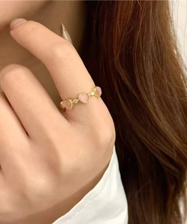 Heart Open Adjustable Rings Cats Eye Glass Cubic Zirconia Sweet Statement Finger Jewelry
