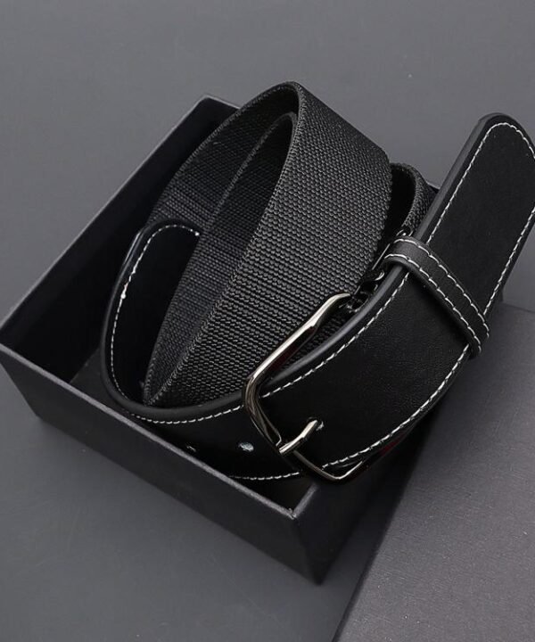 Flying Art 35mm Mens Womens Stretch Belt Leather Spliced Nylon Elastic Web Belts With Alloy Buckle, 95cm, 105cm, 115cm, 125cm