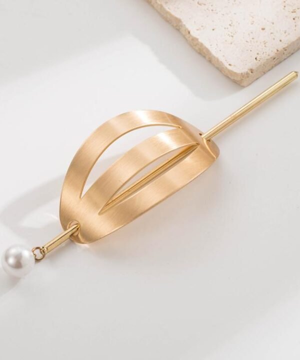 Minimalist Alloy Hair Cuff Bun Cage With Pearl Pin Geometric Textured Wave Hair Slide Stick Shaper