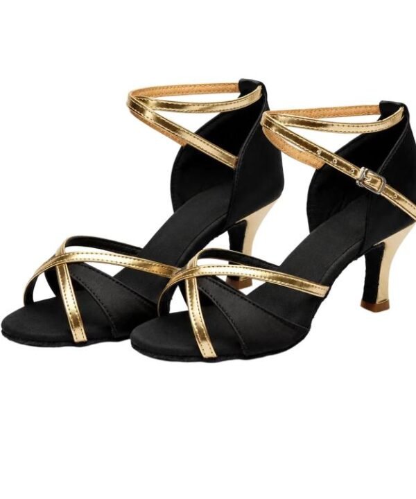 Womens Latin Dance Shoes Satin Strappy Ballroom Salsa Dancing Shoes 2-Inch Mid Heel Suede Sole Sandals, 34, 35