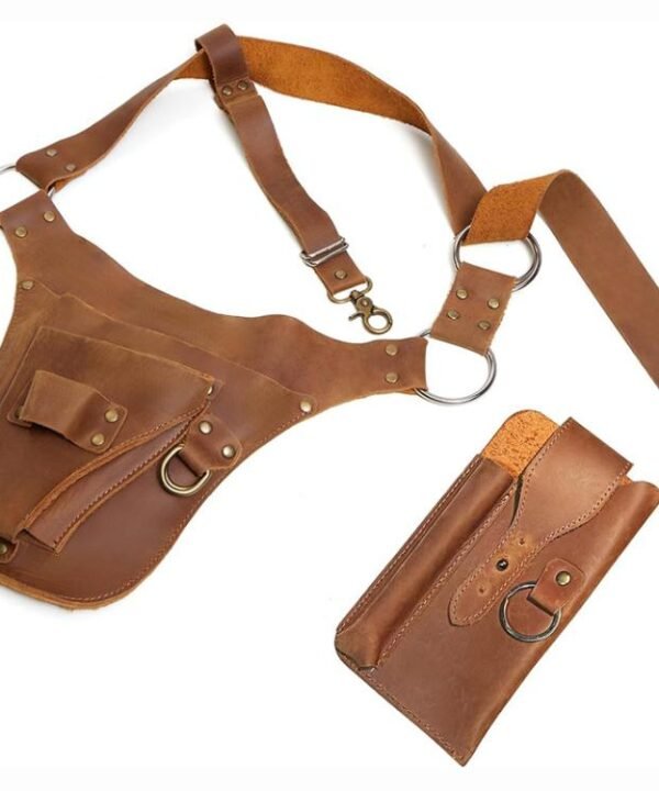 Vintage Leather Waist Bag Punk Utility Belt Bag Multi-Functional Hip Pouch Organizer, with Detachable Phone Pouch, Standalone Tool Belt
