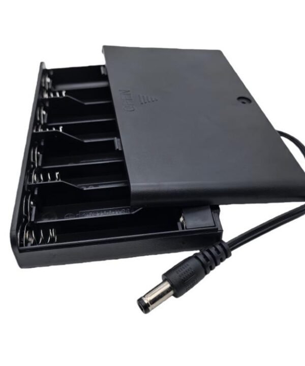 8 AA Battery Holder with Cover and ON/OFF Switch Flat 12V Battery Case with 5.5mm x 2.1mm DC Male Plug, 8 AA 12V Flat