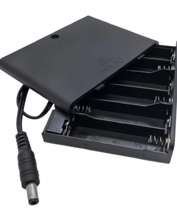 6 AA 9V Battery Holder with Cover and ON/OFF Switch Double A Battery Case with 5.5mm x 2.1mm DC Male Plug, 6 AA 9V