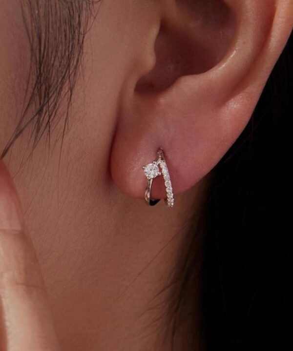 S925 Sterling Silver White Gold Plated Double-Layer Moissanite Sparkling Earrings, MSE136
