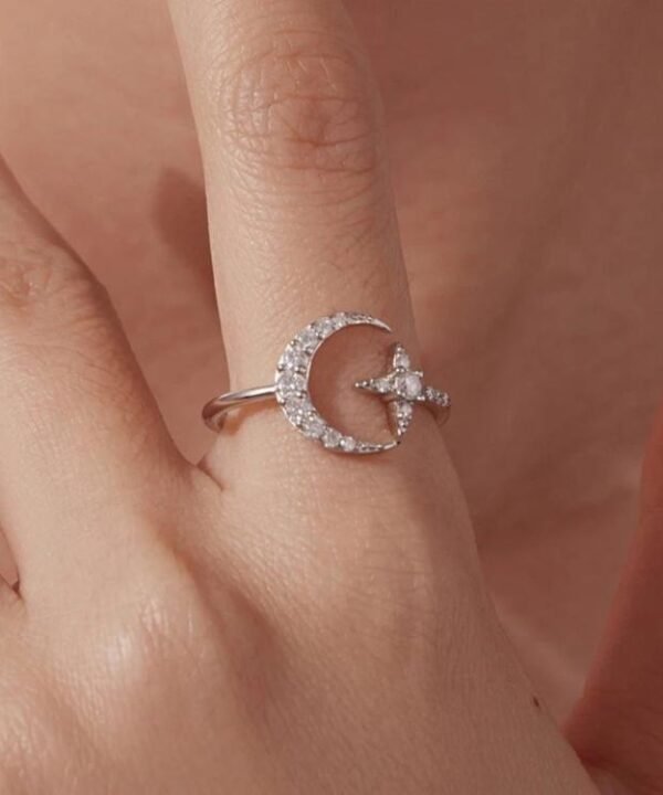 S925 Sterling Silver Adjustable Opening Ring with Moissanite and Star Pattern