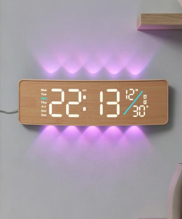 Curved Digital LED Wall Clock With RGB Ambient Backlight / Dual Alarms / Countdown Timer