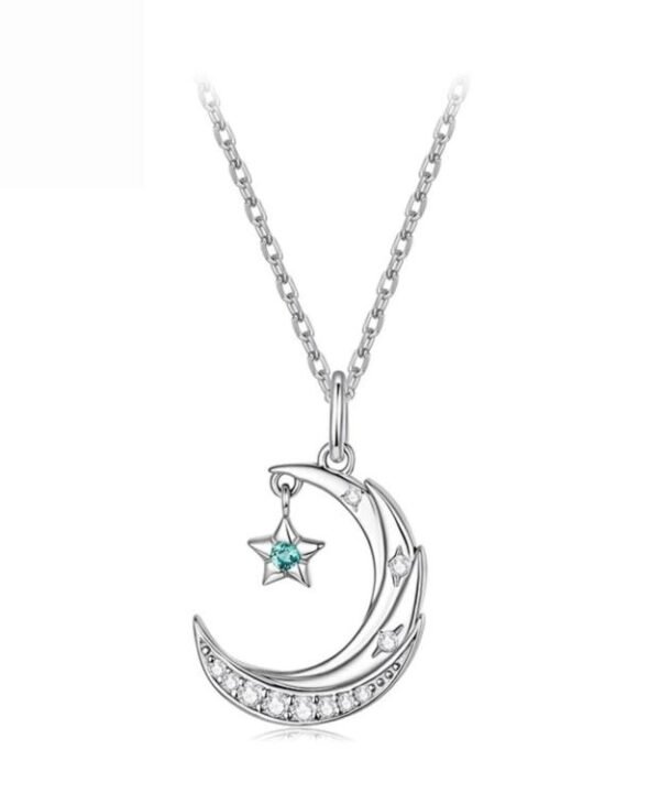Star And Moon Necklace Copper Plated With White Gold Clavicle Chain, YIN133