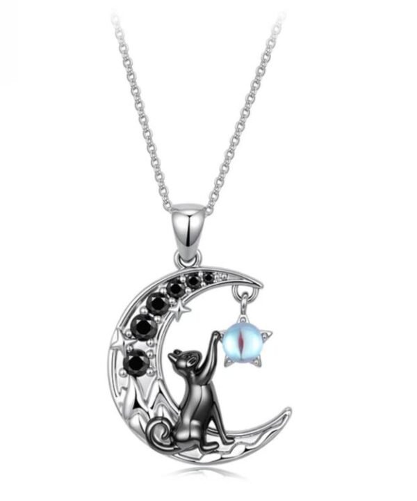 Moon Cat Brass-Plated White Gold Necklace, YIN136