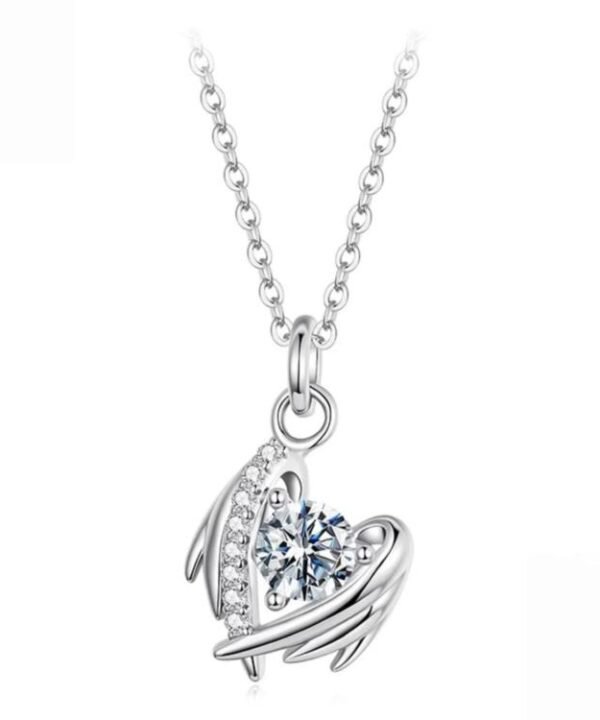 S925 Sterling Silver Heart Wing Moissanite Clavicle Necklace, MSN067