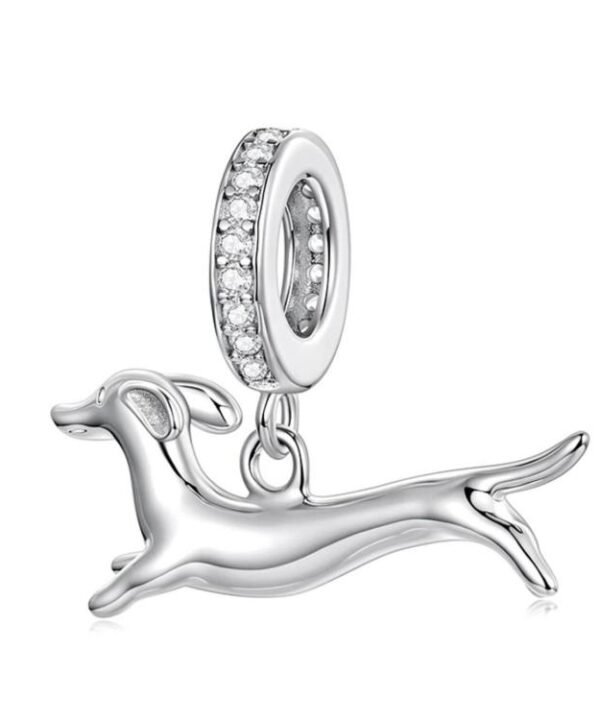 Running Dachshund Pendant, Copper Plated With White Gold Beads, YIC146