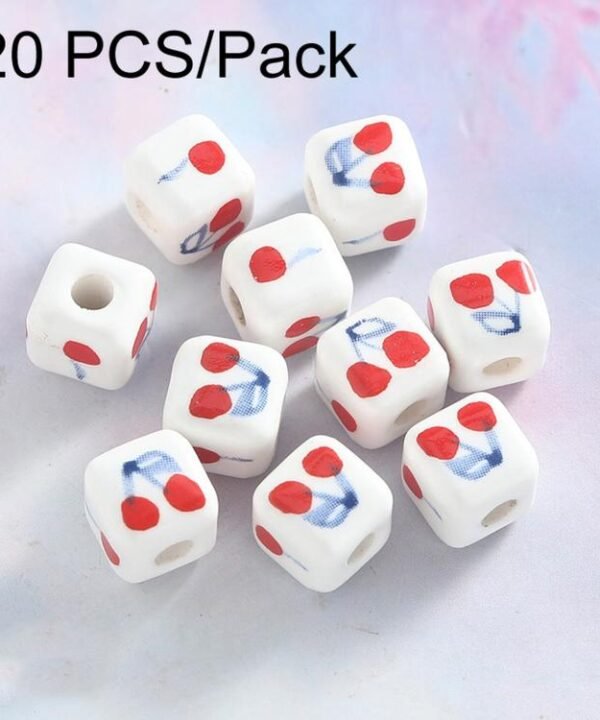 20 PCS/Pack Cherry Large-hole Square Ceramic Loose Bead Bracelet Accessory DIY Material, Small, Large