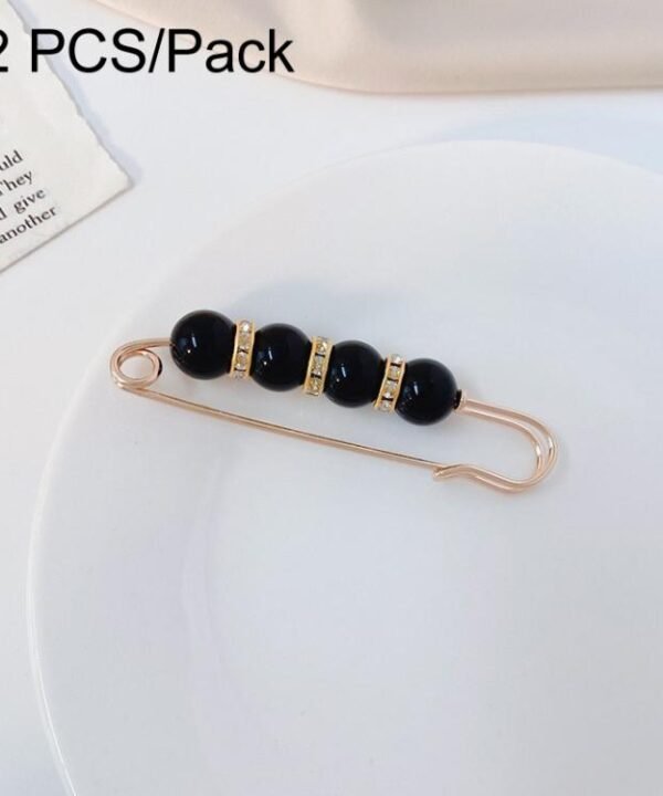 2 PCS/Pack Pearl Safety Pin Waist Tightener Clips No-Sew Adjustable Pant Waist Reducer Brooch Pins, 5.5cm Black, 5.5cm White, 7.5cm Black, 7.5cm White