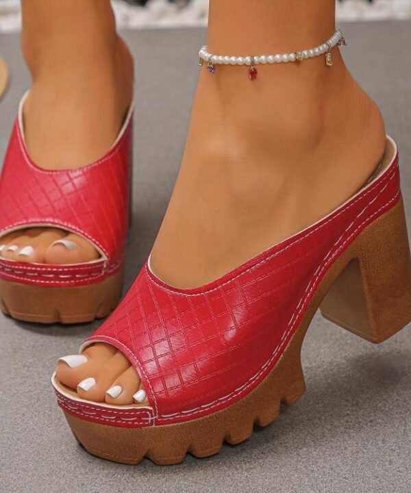 Womens Chunky Platform Mules Peep Toe High Block Heel Slide Sandals, 35, 36, 37, 38, 39, 40, 41, 42, 43