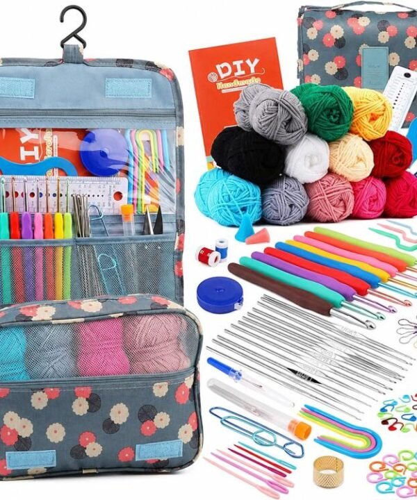 130 In 1 Crochet Kit for Beginners Crochet Hooks Set with 12 Colors Yarn, Hanging Storage Bag, 130 In 1