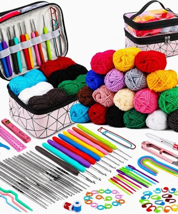 105 In 1 Crochet Kit for Beginners with 18 Colors Yarn Dual Layer Storage Bag