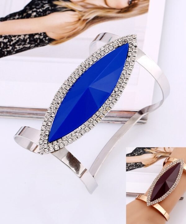 Metal Bangles Women Trendy Resin Mosaic Crystal Bracelet Smooth Wide Opening Adjustable Bangle, Silver blue, Gold black, Gold brown