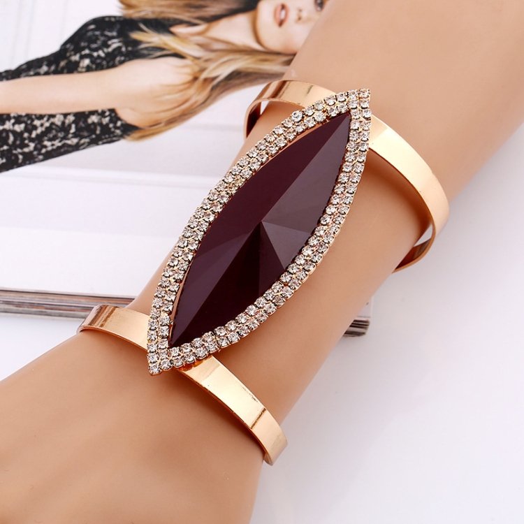 Metal Bangles Women Trendy Resin Mosaic Crystal Bracelet Smooth Wide Opening Adjustable Bangle, Silver blue, Gold black, Gold brown - Image 4