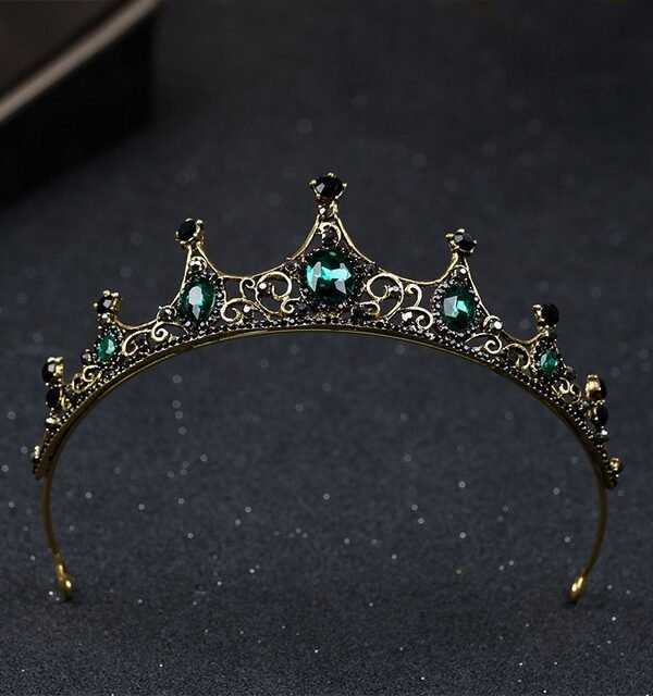 Vintage Small Baroque Green Crystal Tiaras Crowns for Women Girls Bride Wedding Hair Jewelry Accessories