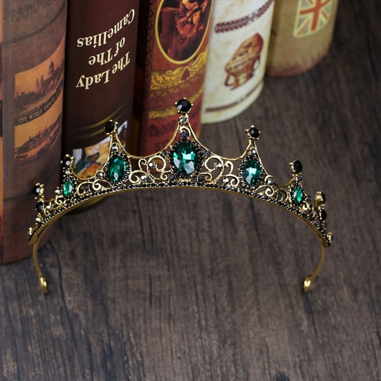 Vintage Small Baroque Green Crystal Tiaras Crowns for Women Girls Bride Wedding Hair Jewelry Accessories - Image 2