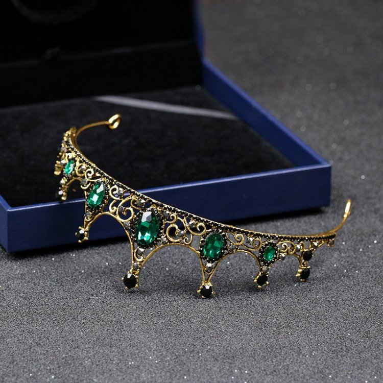 Vintage Small Baroque Green Crystal Tiaras Crowns for Women Girls Bride Wedding Hair Jewelry Accessories - Image 3