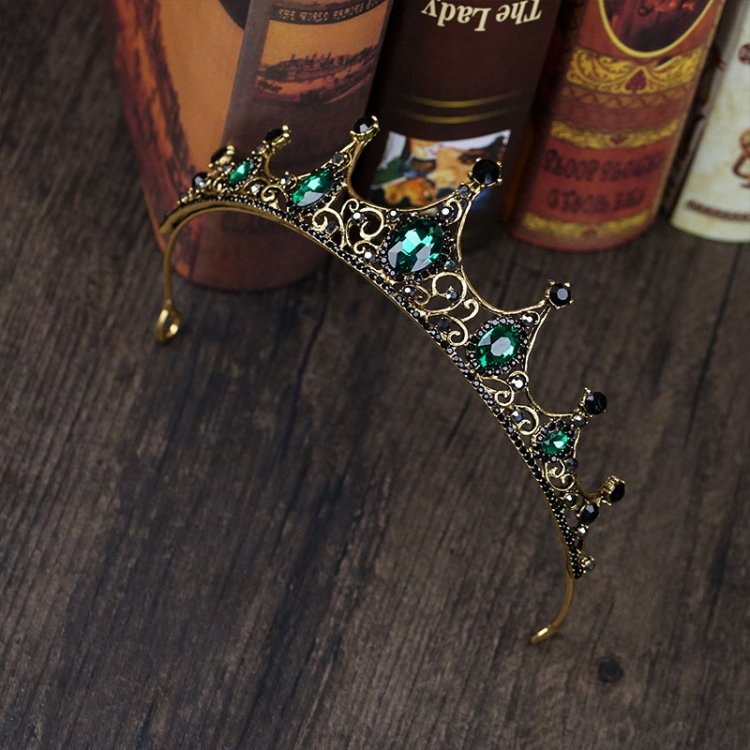 Vintage Small Baroque Green Crystal Tiaras Crowns for Women Girls Bride Wedding Hair Jewelry Accessories - Image 5