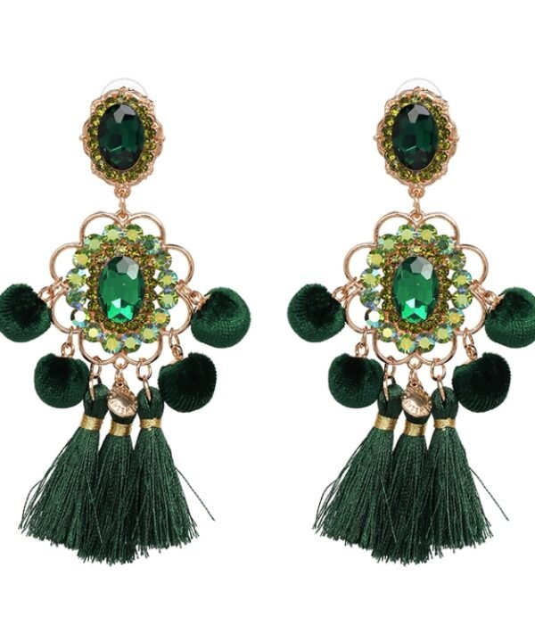 Drop Hairball Earring Handmade Tassel Big Earring Fringed earrings, Green, Pink
