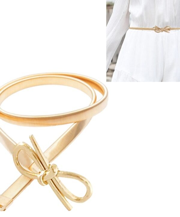 All-metal Material Bow-knot Shape Buckled Elastic Fine Belt for Women, Length: 70cm