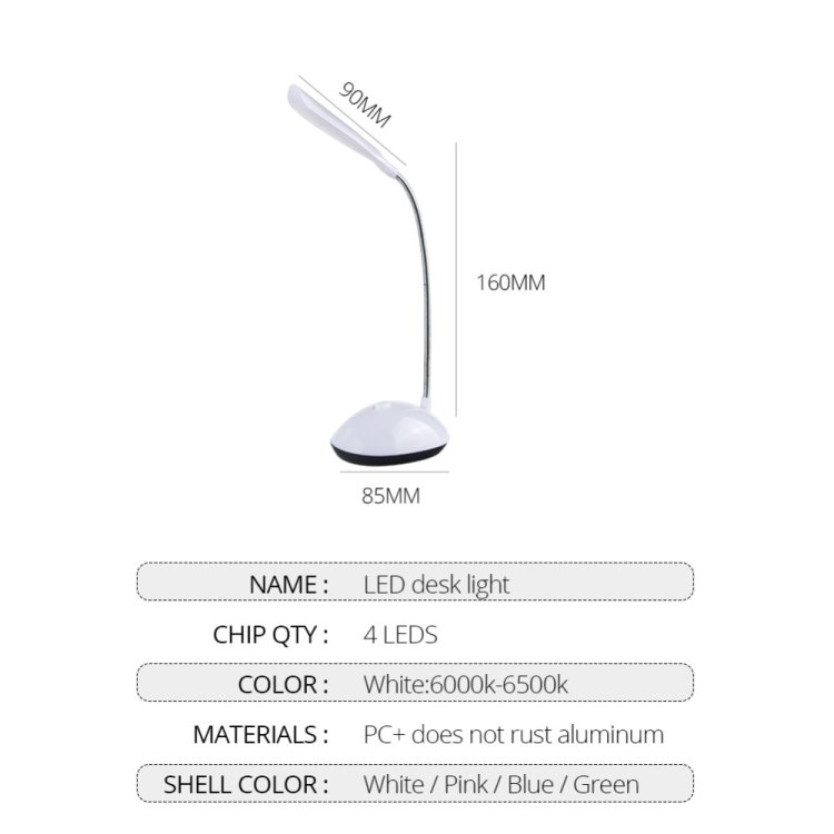 2 PCS Flexible Adjustable Portable Bedroom Reading Desk Lamp LED Night Light for Children, White, Pink, Blue, Green - Image 3