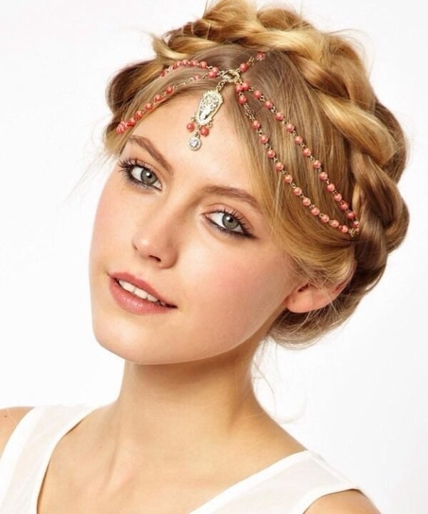 Hair Decoration Hair Band Head Dress Headbands Fashion Indian Boho Beaded Head Piece Women Head Chain Hair Jewelry, white, red