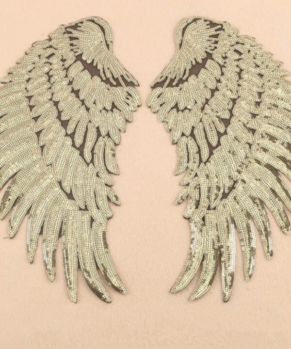 A Pair Sequin Feather Wing Shape Clothing Patch Sticker DIY Clothing Accessories, Small 20.5 x 10cm Gold, Middle 26.5 x 26cm Gold, Large 33.5 x 32cm Gold, Small 20.5 x 10cm Silver, Middle 26.5 x 26cm Silver, Large 33.5 x 32cm Silver...