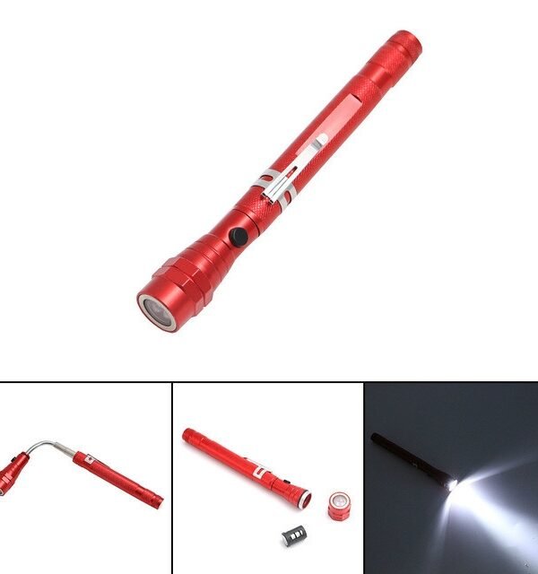 2 PCS 1W Flexible Magnet Camping Fishing Telescopic 360 Degrees Head Flashlight Outdoor Torch Magnetic Pick Up Tool Lamp, Red, Silver, Black, Blue
