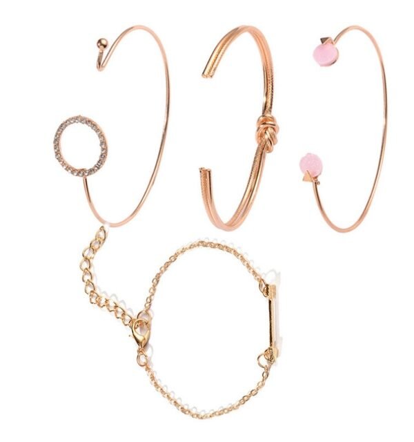 4 PCS/Set Arrow Multilayer Open Adjustable Round Crystal Bracelet Set for Women, gold, silver