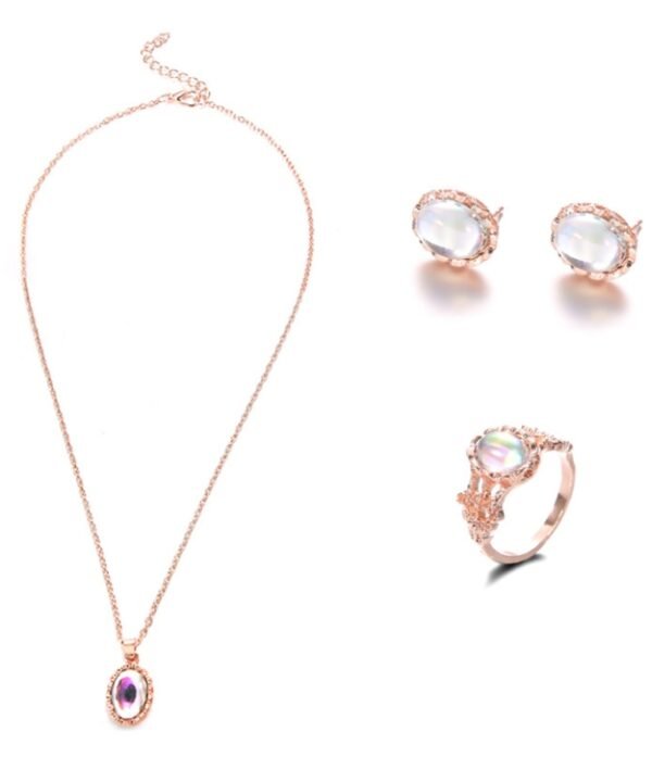 Women Opal Necklace Earrings Ring Crystal Jewelry Set