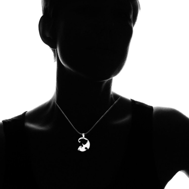 Couples Jewelry Necklaces Titanium Steel Animal Cat Pendants Necklace, White and Black Cat with Metal Chain, White and Black Cat with Leather Cord - Image 4