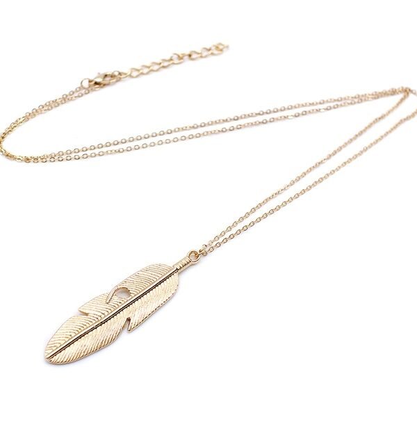 Simple Classic pendant Necklace Feather Necklace Long Sweater Chain Jewelry choker Necklace for Women, Gold, Silver