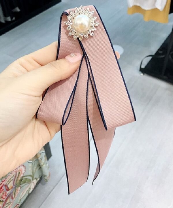 Ladies Wild Long Bow Tie Pearl Rhinestone Bow-knot Brooch Clothing Accessories