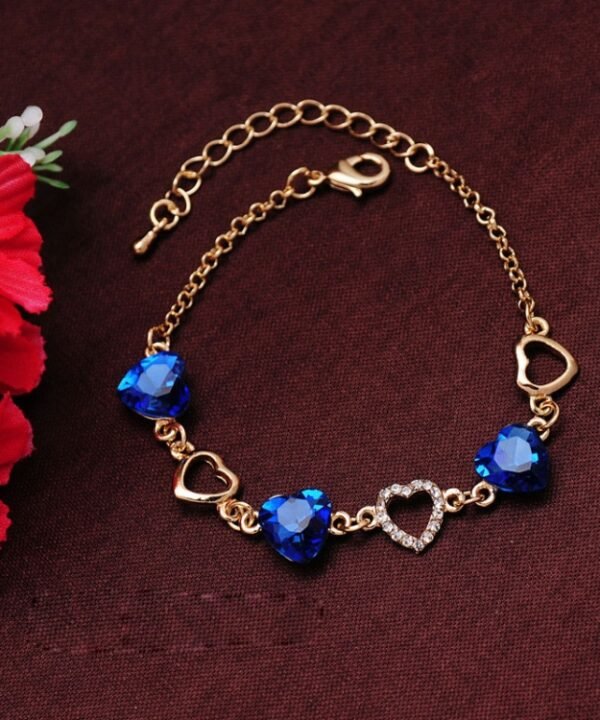 Romantic Heart Crystal Charm Bracelets for Women, Purple, Blue, Pink, Sky Blue